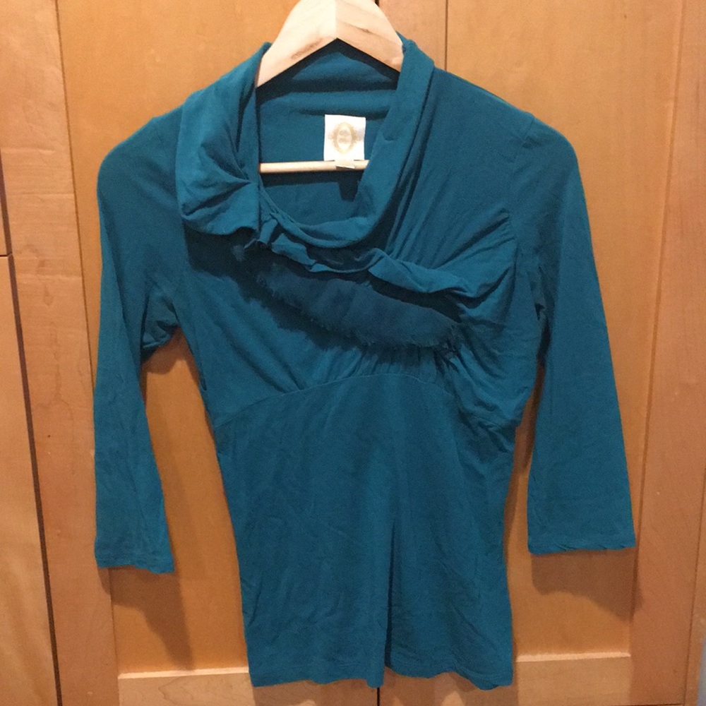 Anthropologie Ric Rac 3/4 Teal Embelish Top